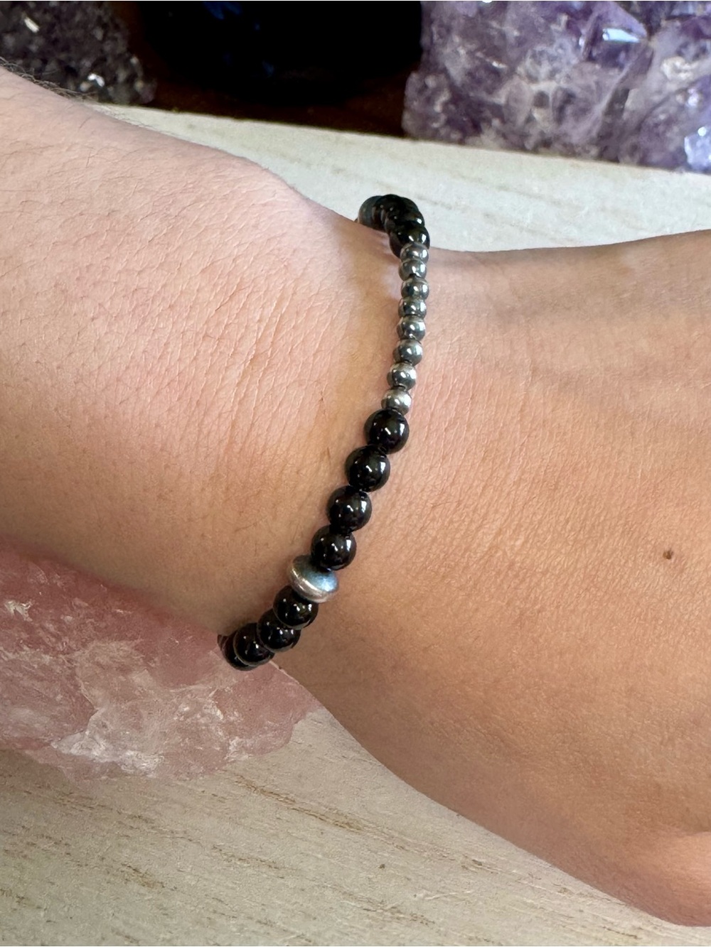 Black Onyx and Sterling Silver Bracelet - 5” - 7”